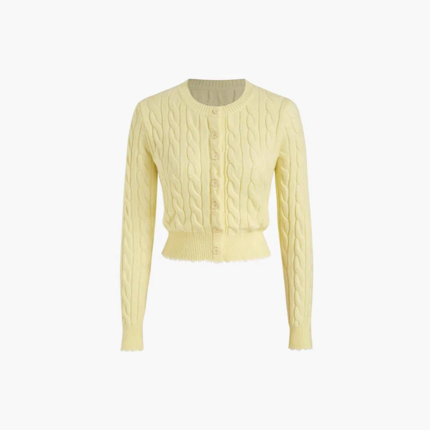 Women’s Cable Knit Button-Up Cardigan – Long Sleeve Cropped Sweater