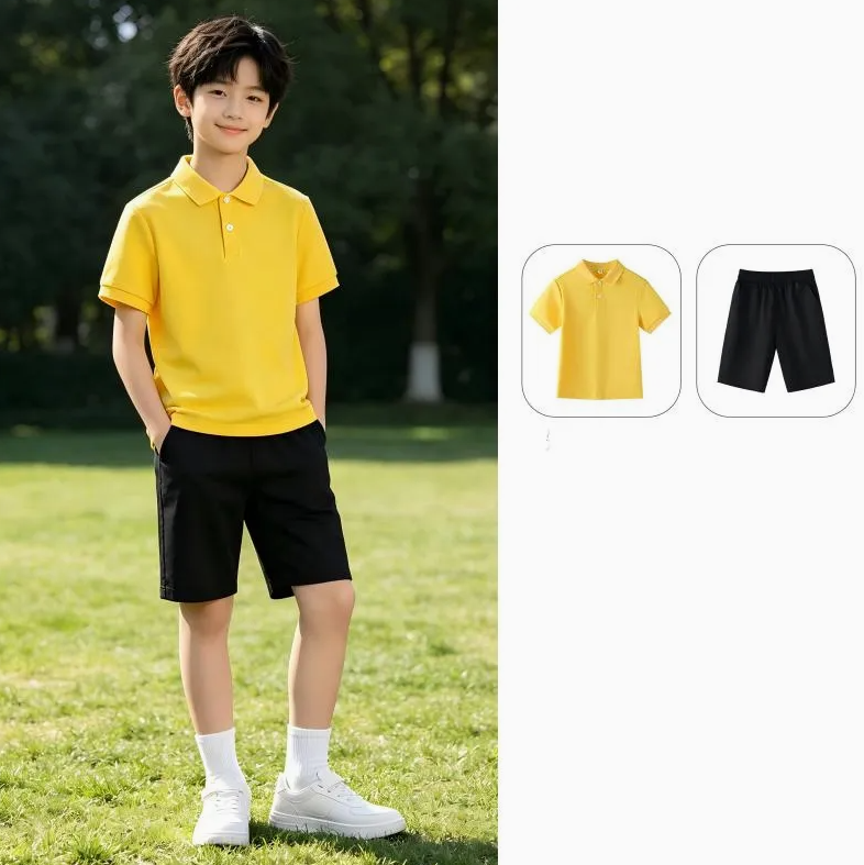Kids’ Yellow Polo Shirt & Round Neck T-Shirt – Children’s Performance and Ceremony Wear