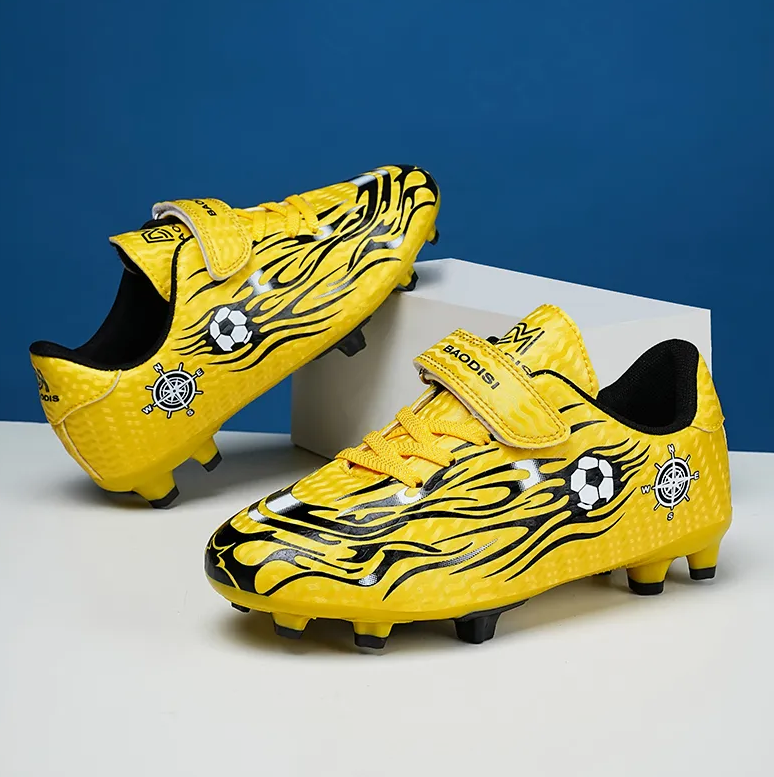 Men’s Yellow Football Cleats with Bold Graphic Design and Adjustable Strap