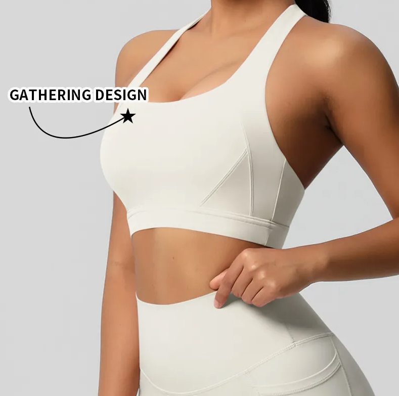 Women’s White Halter Neck Sports Bra – Seamless High-Impact Fitness Crop Top