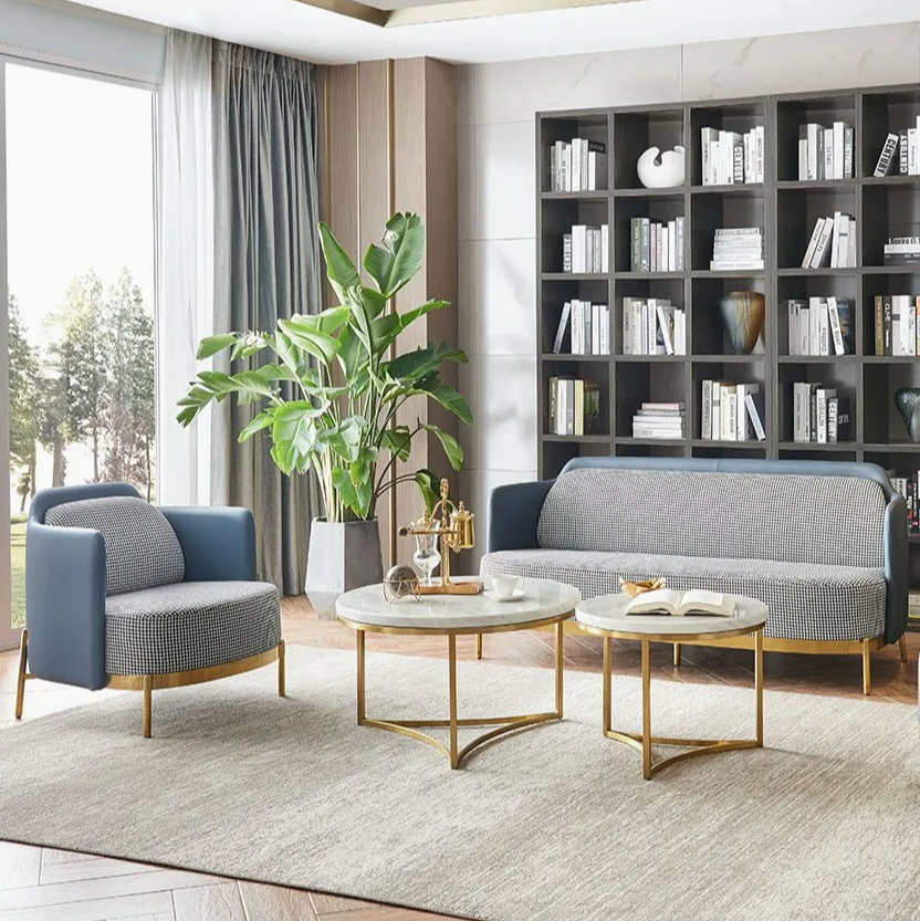European Style 1-2-3 Seater Modern Blue Sofa Set