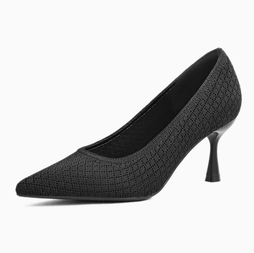 Women’s Elegant Black Knit High Heel Pumps – Classic Slip-On Stiletto Shoes
