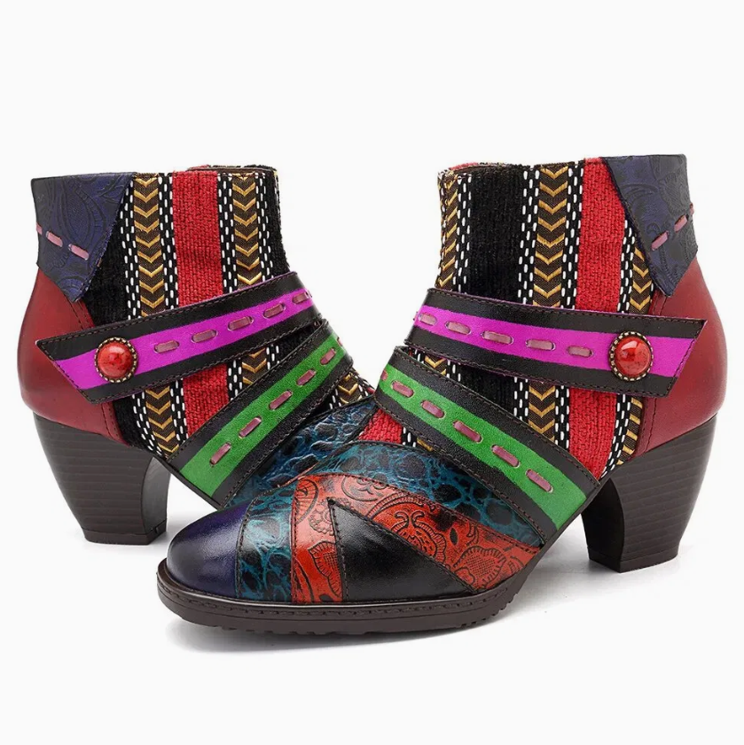 Multicolor Embroidered Block Heel Mule Shoes