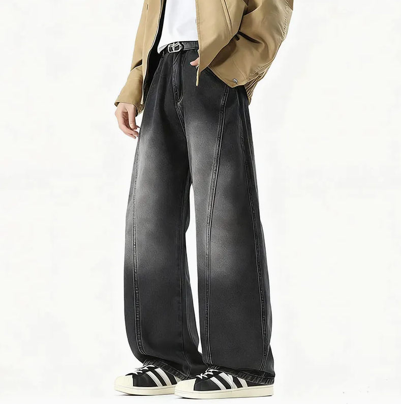 Men’s US-Style Wide-Leg Baggy Denim Jeans – Loose Fit Straight Streetwear Pants