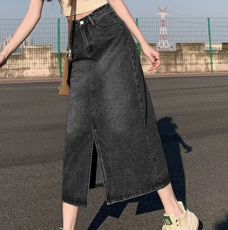 Women’s Blue Washed Slim Fit A-Line Denim Skirt – Custom Autumn Casual Wear