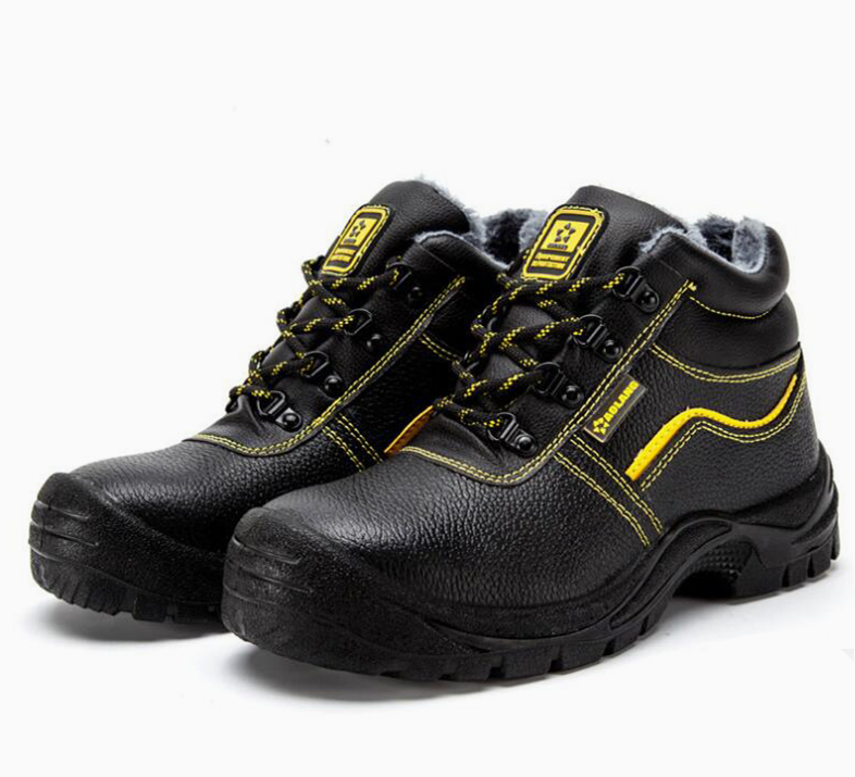 Men’s Heavy-Duty Black Safety Work Boots with Yellow Stitching and Ankle Support