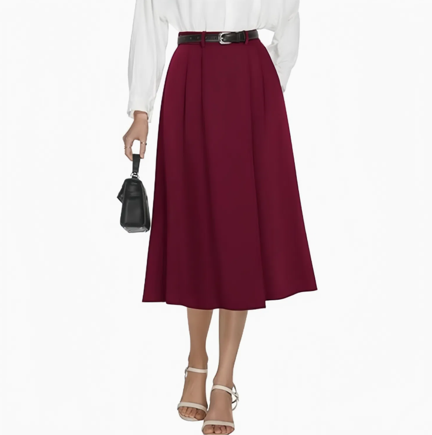 Women’s Casual A-Line Skirt with Elastic Waist and Pockets