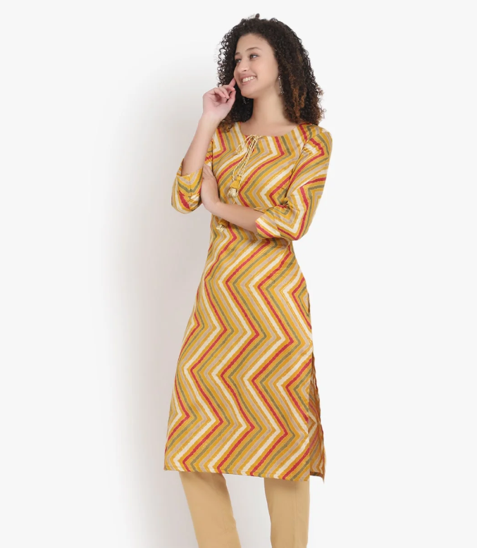 Women’s Multicolor Zigzag Print Straight Kurta – Stylish Casual Ethnic Wear